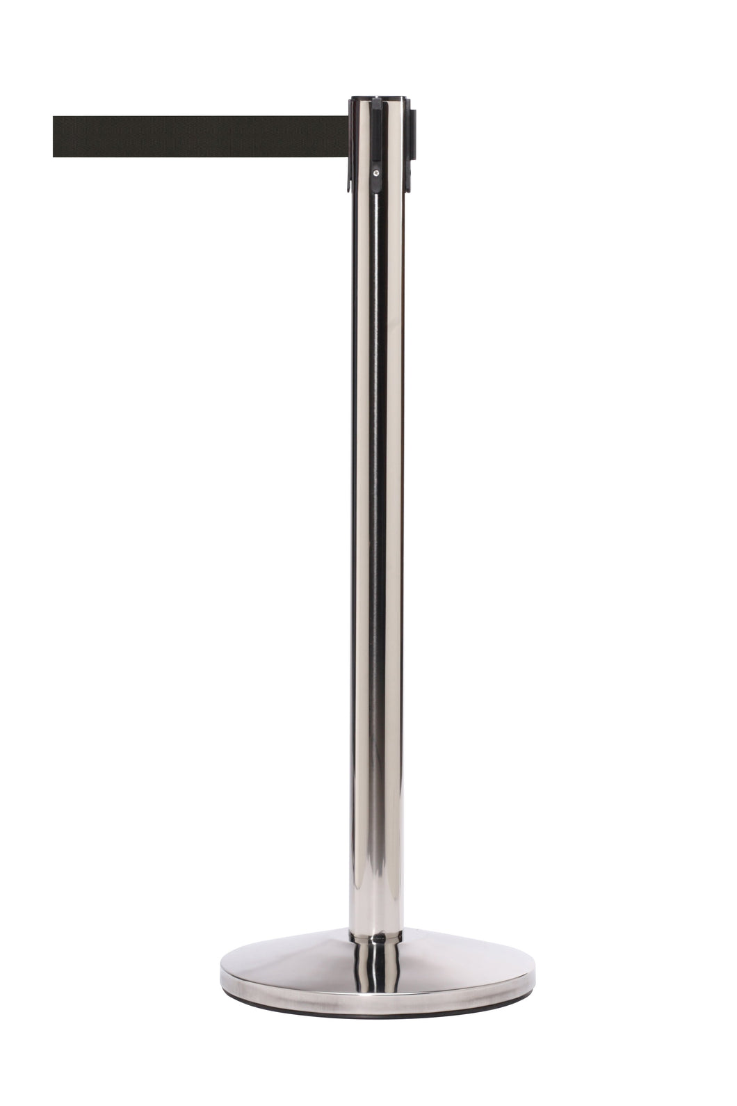 LineKing Style Polished Stainless Steel Retractable Belt Barrier Stanchion with 10 Ft. Belt