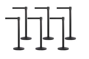 Set of (6) BLACK Retractable Belt Barriers with 10 Ft. Belts and **FREE SHIPPING!**