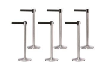 Set of (6) Polished Stainless Steel Retractable Belt Barriers with 12 Ft. Belts and **FREE SHIPPING!**